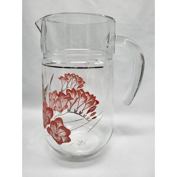 Italian Red Flower Glass Pitcher - Picture 1 of 6
